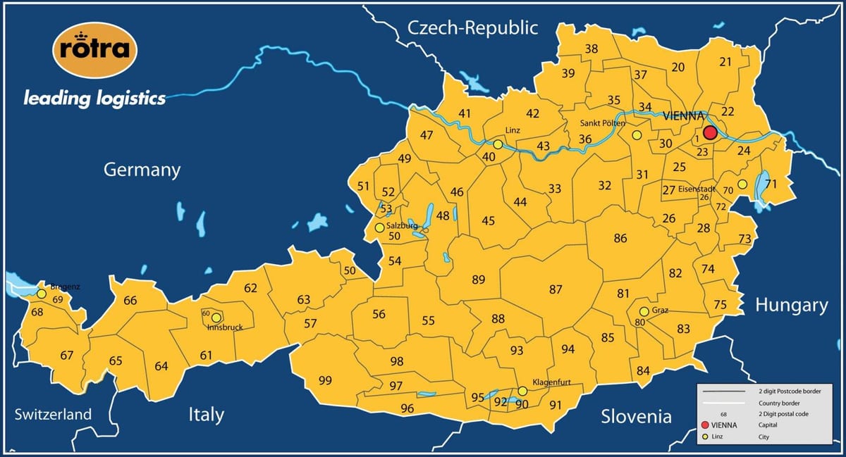 mapa de austria código postal