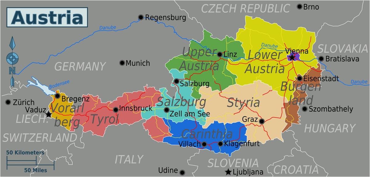 mapa de austria