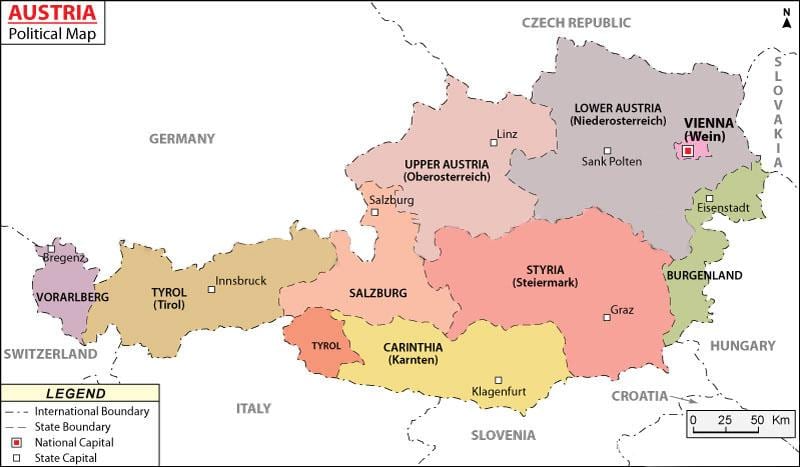 mapa político de austria