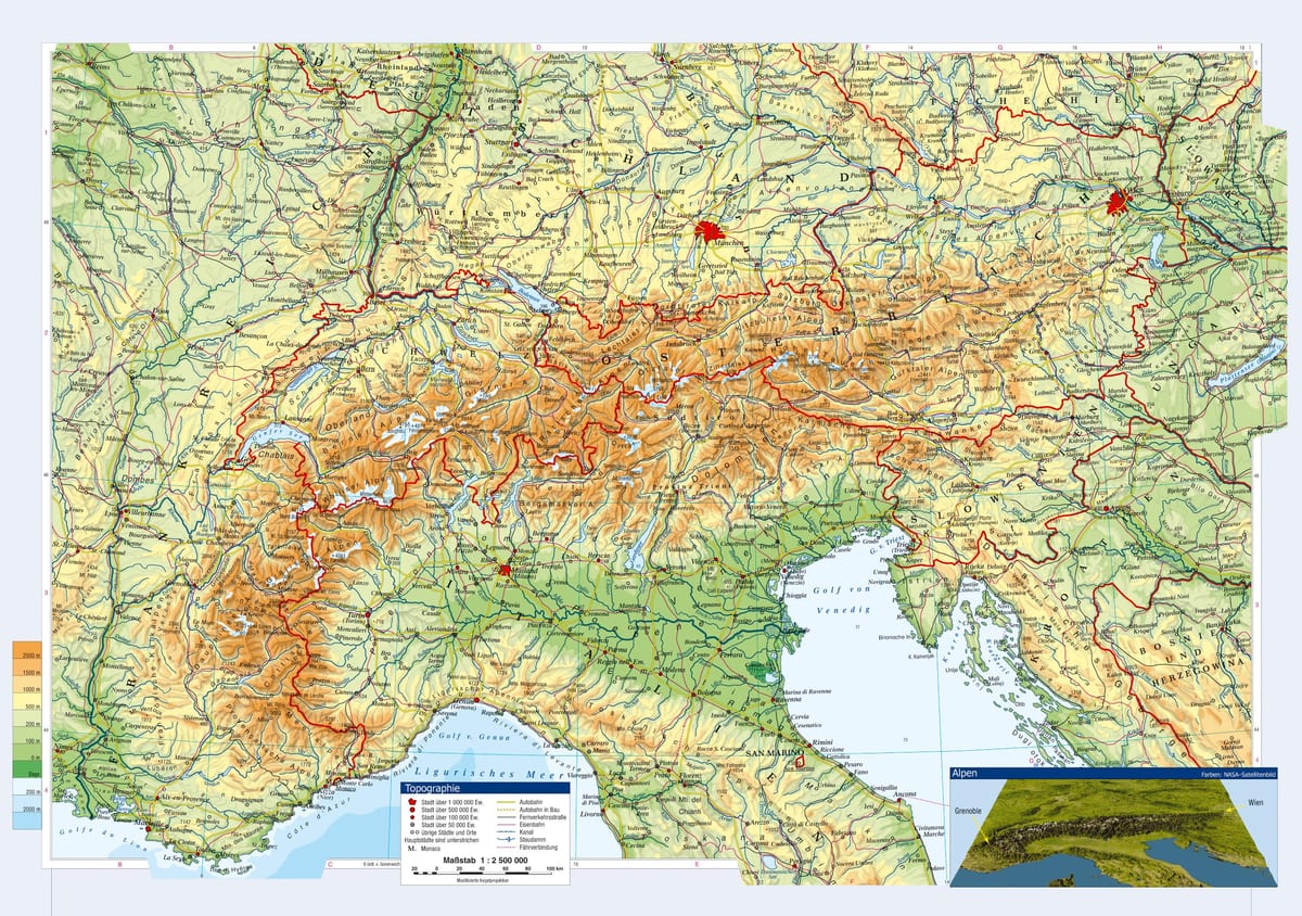 el mapa topográfico de austria