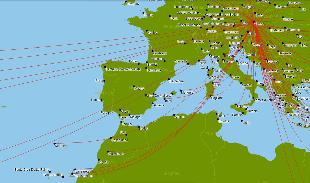 austrian airlines mapa