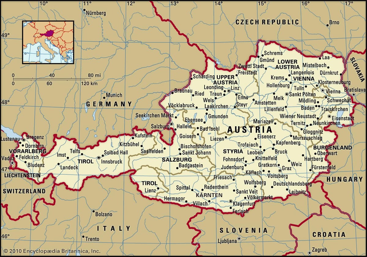 mapa de castillos en austria