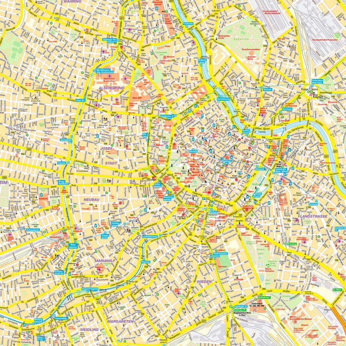 calle de la ciudad de mapa de viena, austria