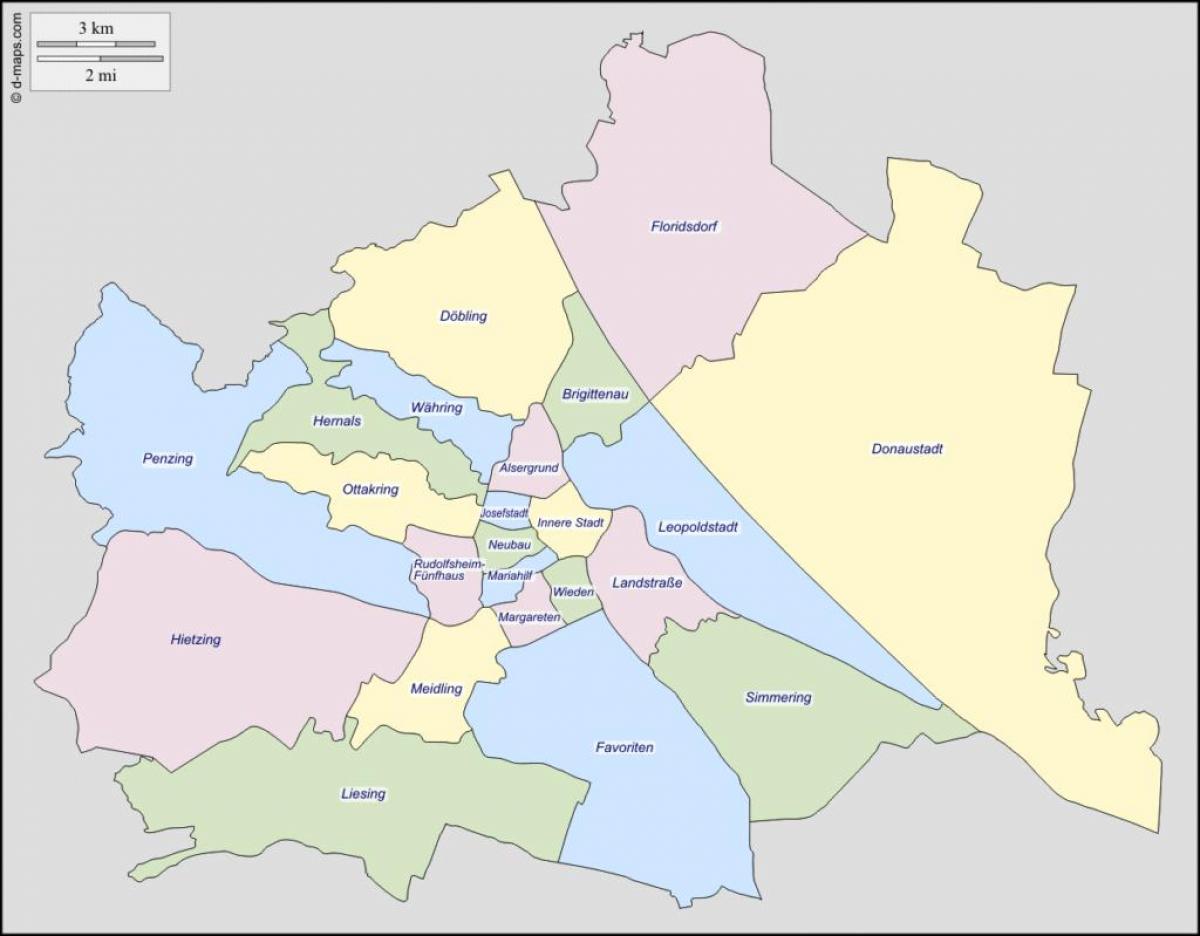 mapa de distrito de viena, austria 