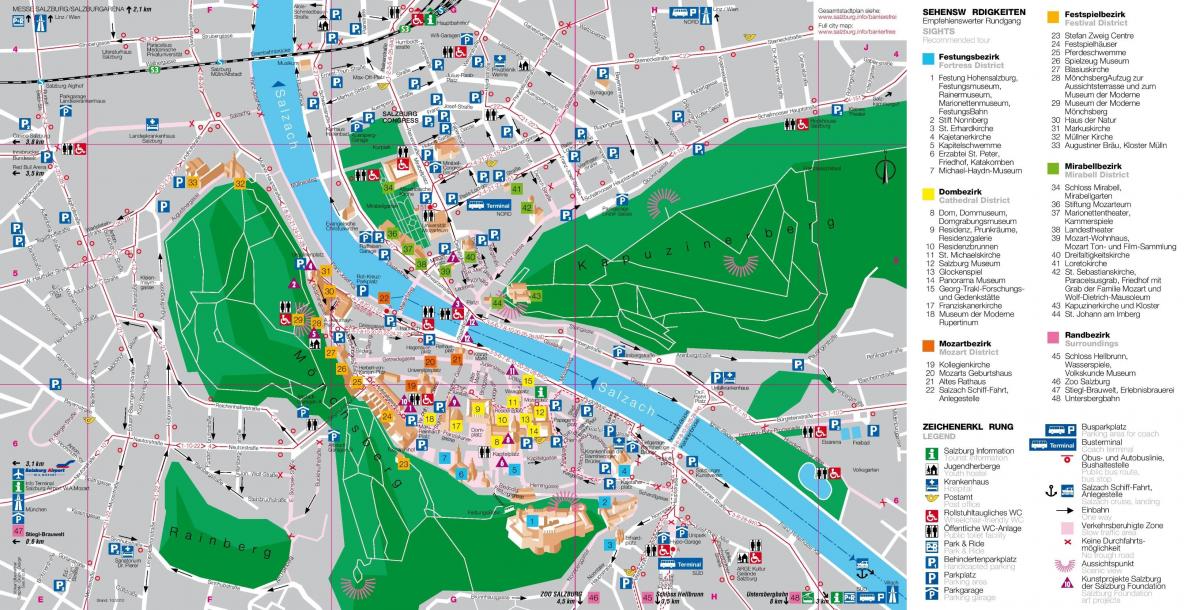 mapa de mapa turístico de salzburgo, austria