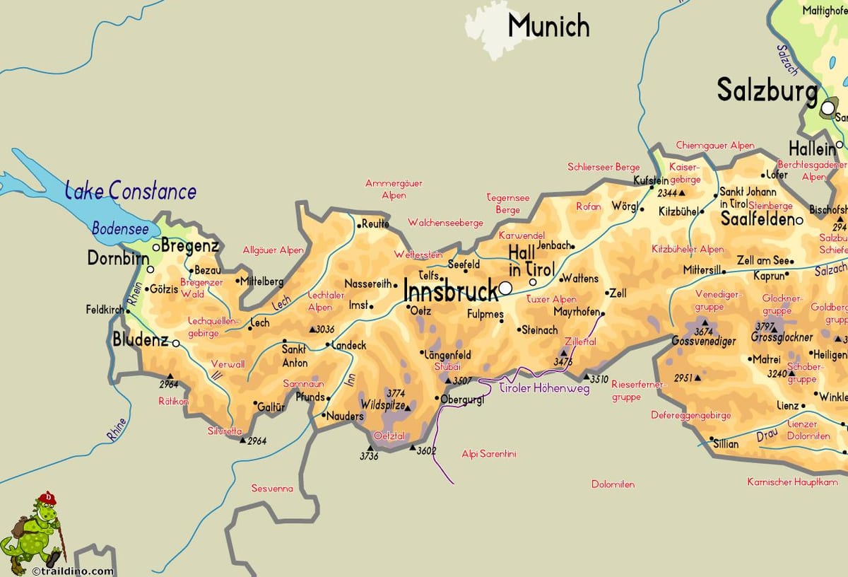 mapa de mayrhofen, austria