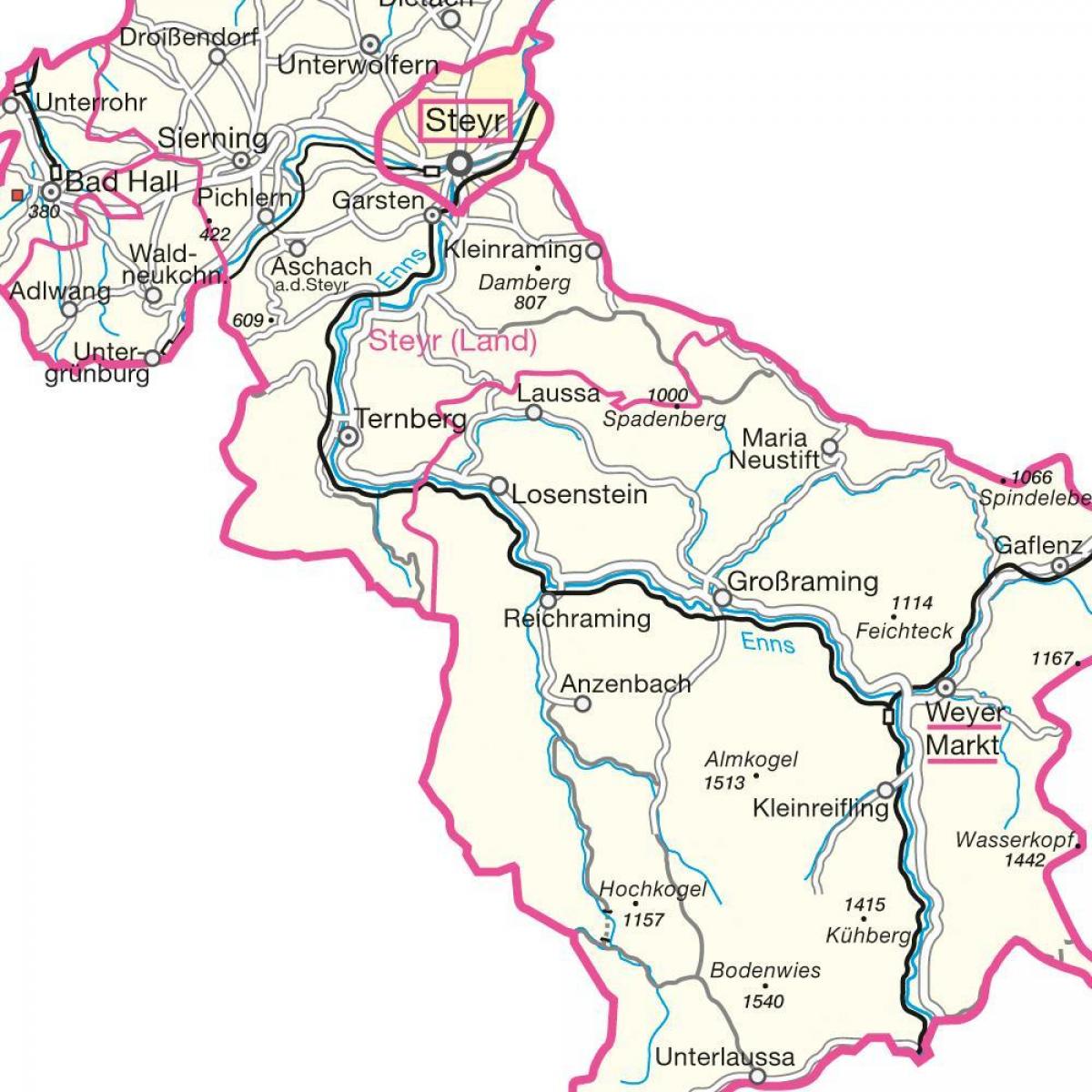 mapa de steyr en austria 