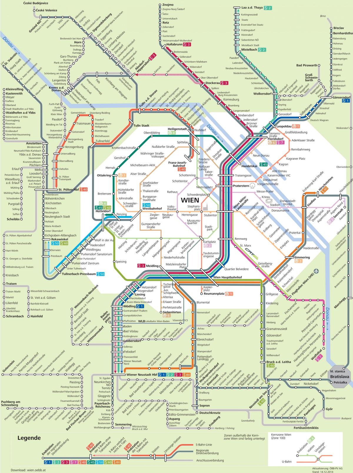 las estaciones de tren en viena, austria mapa