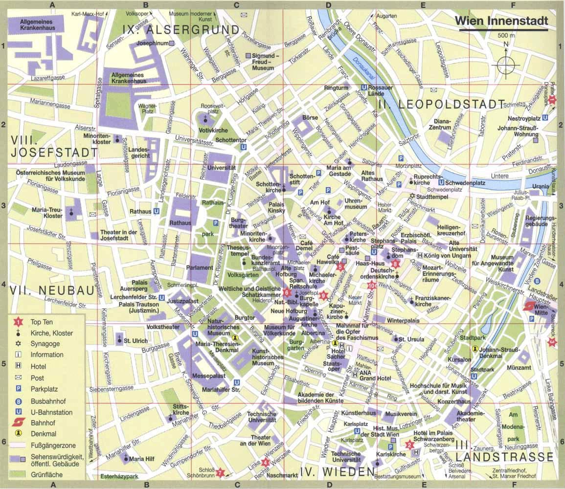 mapa de viena, austria lugares de interés turístico