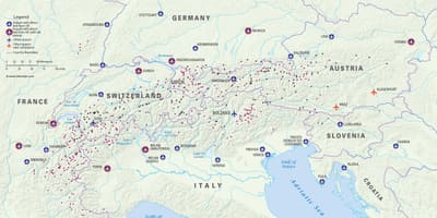Mapa de austria estaciones de esquí de los aeropuertos