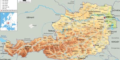 Mapa de mapa físico de austria