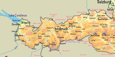 Mapa de mayrhofen, austria